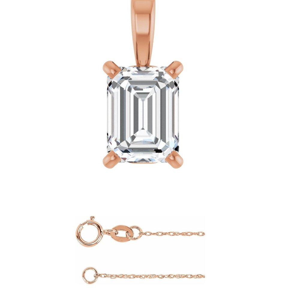 Emerald Diamond Pendant 14K Rose Gold (0.79 Ct H Vs2) Gia C54200011